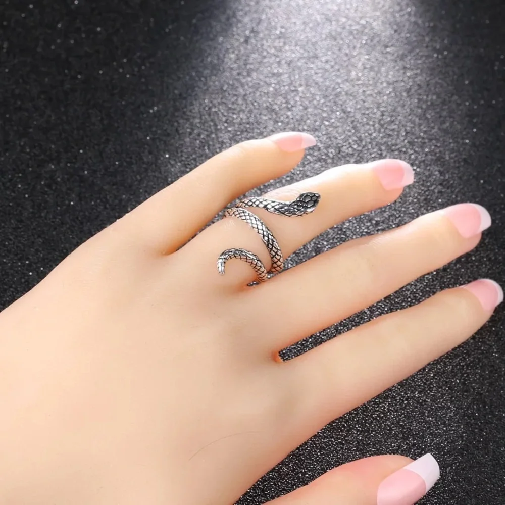Snake Adjustable Wrap Gothic Antique Silver Ring